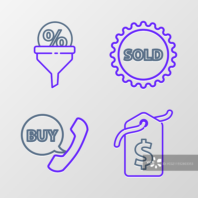 设置带有美元符号的价格标签、电话和对话气泡图片素材