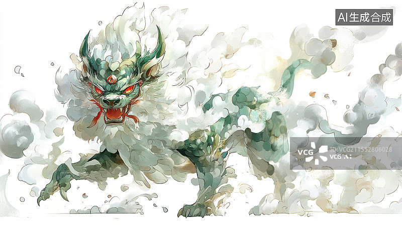 【AI数字艺术】云雾缭绕的瑞兽图片素材