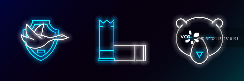 在盾牌上设置线条熊头和飞翔的鸭子图片素材