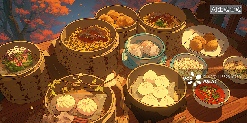 【AI数字艺术】中式点心包子饺子干蒸图片素材