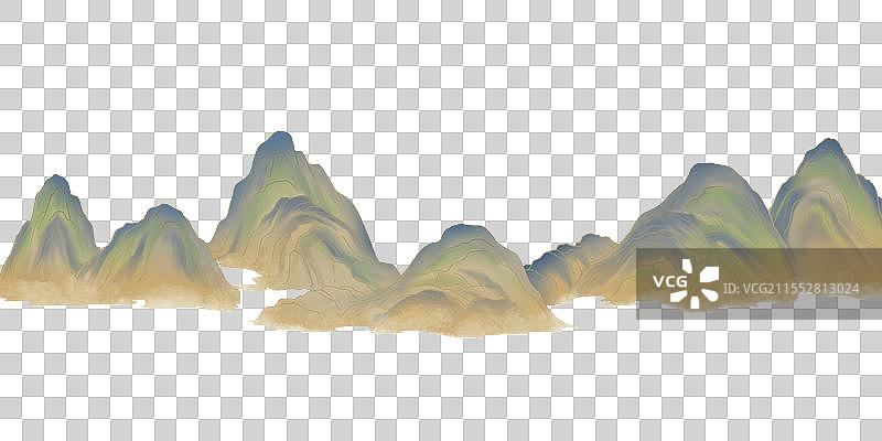 千里江山图群山意境山水画国潮插画元素背景图片素材