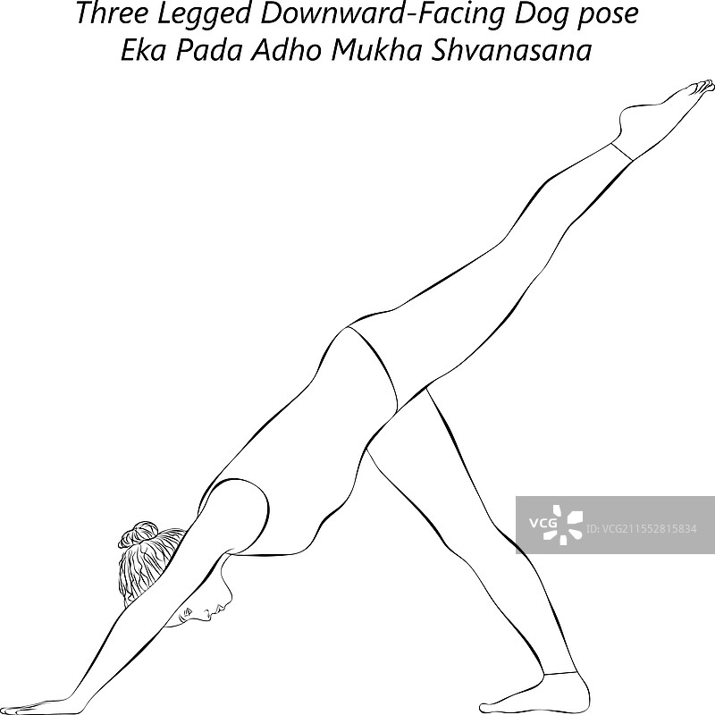 单腿下犬式瑜伽姿势的素描图片素材