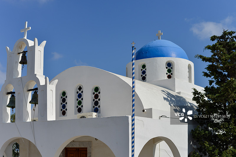希腊 圣托里尼 希拉 锡拉岛 基克拉泽斯群岛 蓝白教堂 Imerovigli图片素材