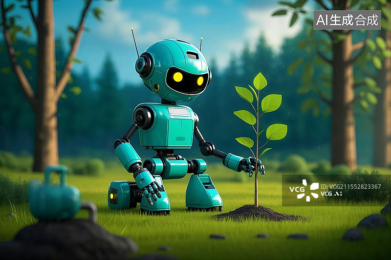 【AI数字艺术】春天孩子们在户外种树植树图片素材
