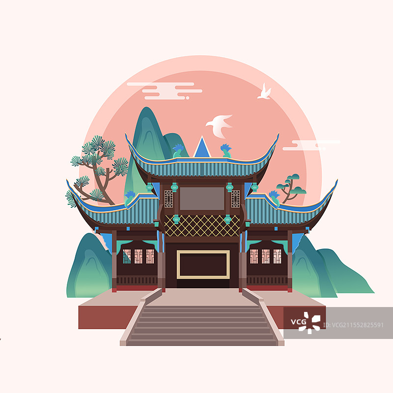 成都旅游景点青城山矢量插画图片素材