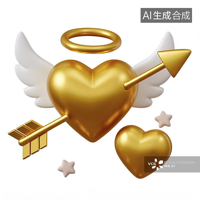 【AI数字艺术】金色丘比特之箭3D图标图片素材
