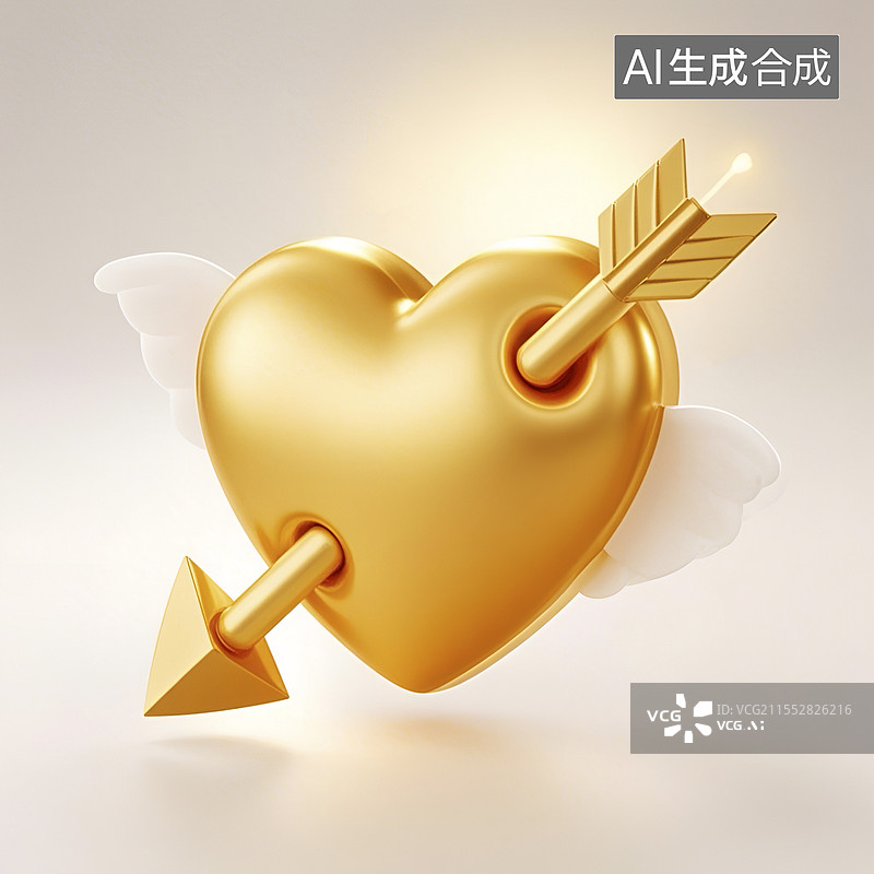 【AI数字艺术】金色丘比特之箭3D图标图片素材