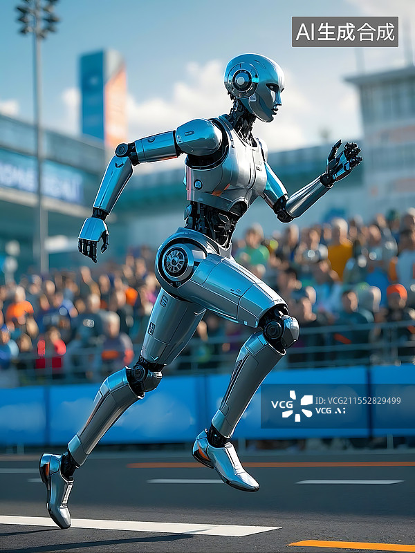 【AI数字艺术】跑马拉松的机器人侧面图片素材