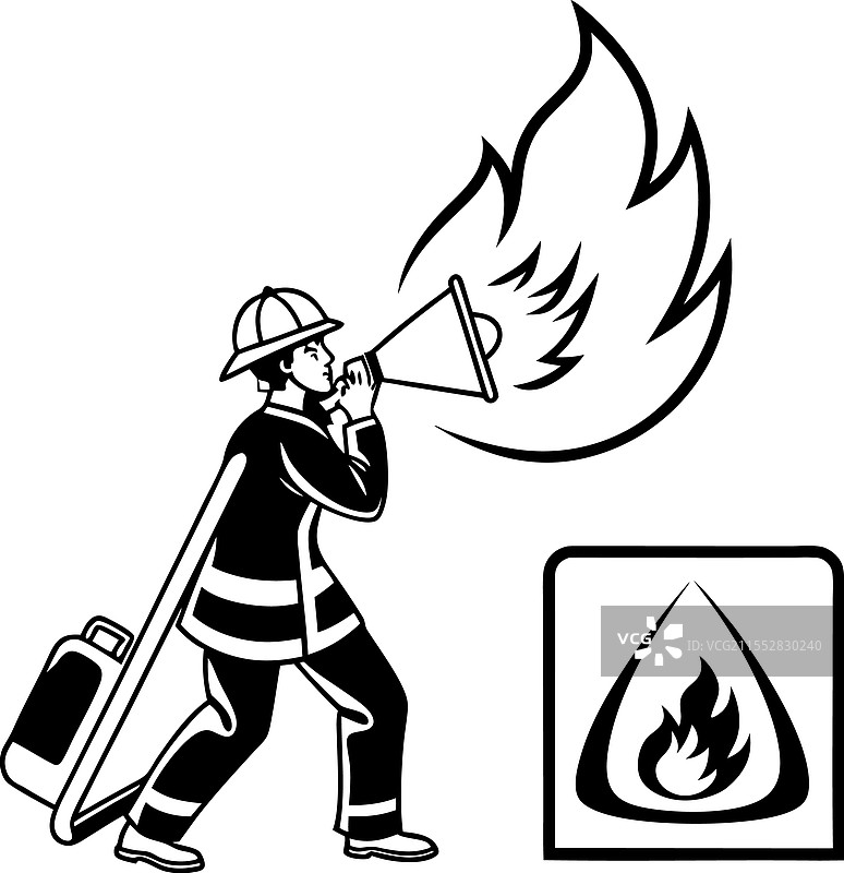消防员在火灾中发出警报图片素材
