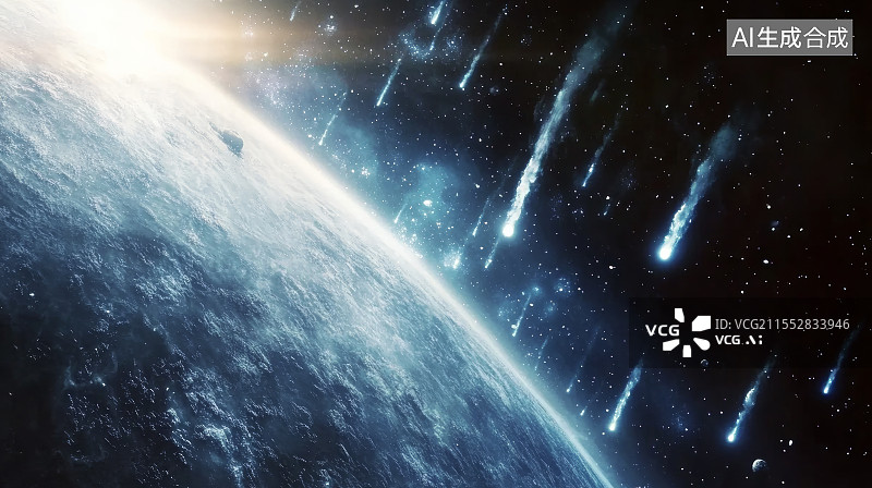 【AI数字艺术】流星坠落夜空地球景象图片素材