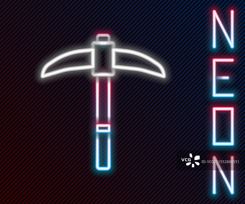 发光的霓虹线镐图标，背景为黑色图片素材