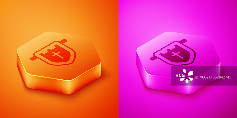 带有基督教十字架的等距旗帜图标图片素材