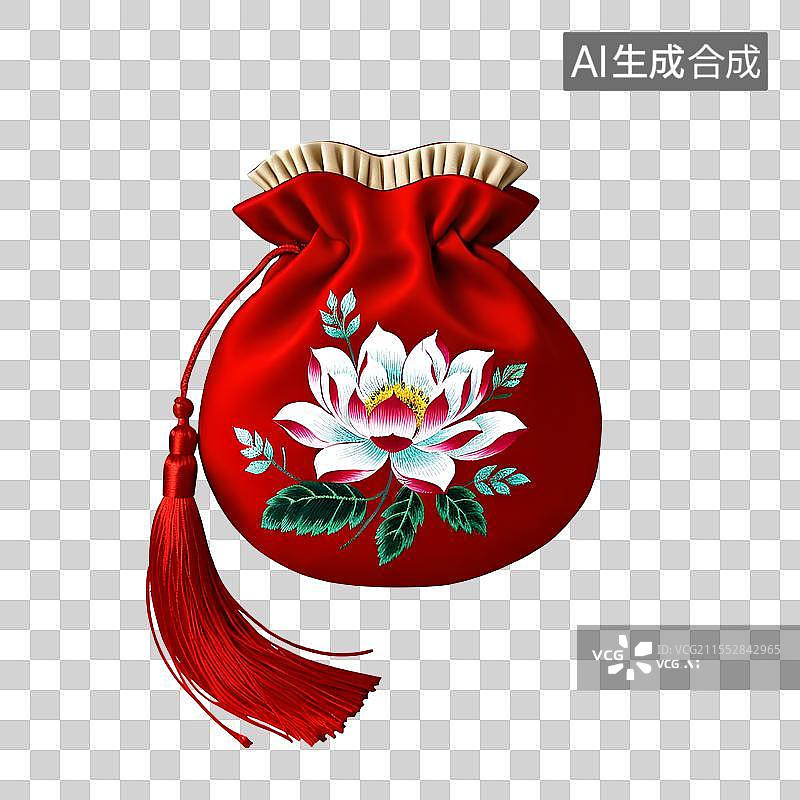 【AI数字艺术】国风小物件，香囊，荷包，锦缎香包锦囊流苏绣花挂件免抠元素图片素材