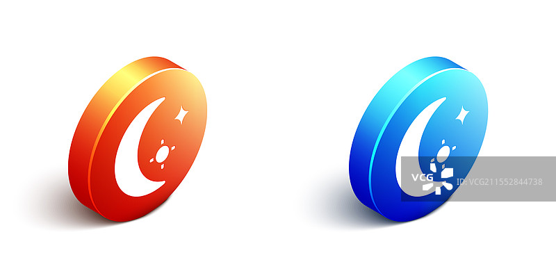 等距的月亮和星星图标，背景为白色图片素材