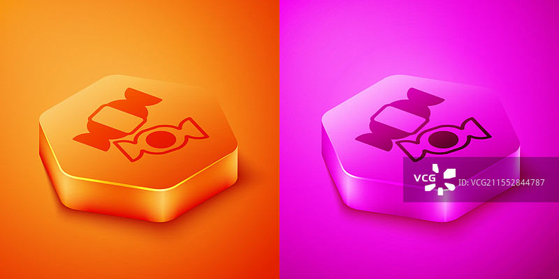 等距糖果图标，背景为橙色和粉色图片素材