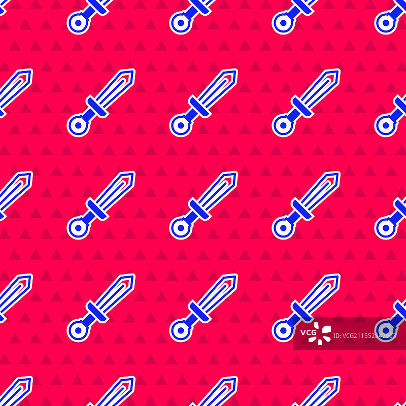 蓝色中世纪剑图标，隔离无缝设计图片素材