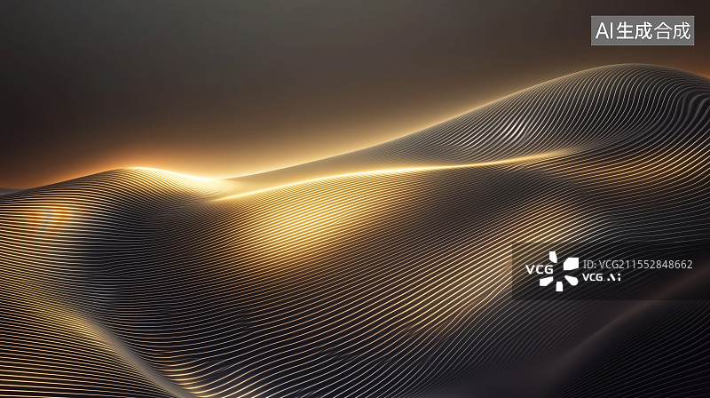 【AI数字艺术】黑金色金属抽象线条波浪图片素材