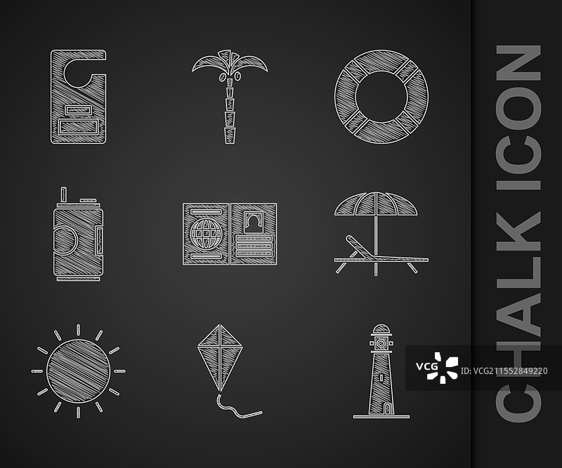 护照、风筝、灯塔、日光浴床和伞图片素材