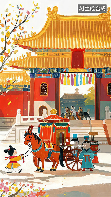 【AI数字艺术】蔺相如完璧归赵历史插画，玉璧外交谋略展现战国智慧博弈图片素材