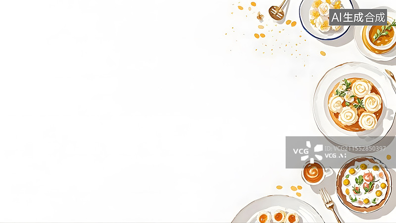 【AI数字艺术】美味早餐白色背景图片素材