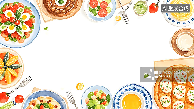 【AI数字艺术】食物水彩PPT背景图片素材