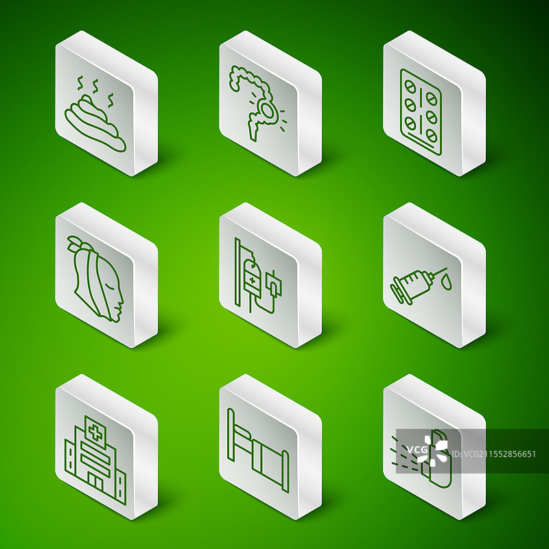 设置吸入器、医院床、排泄物、静脉输液袋图片素材