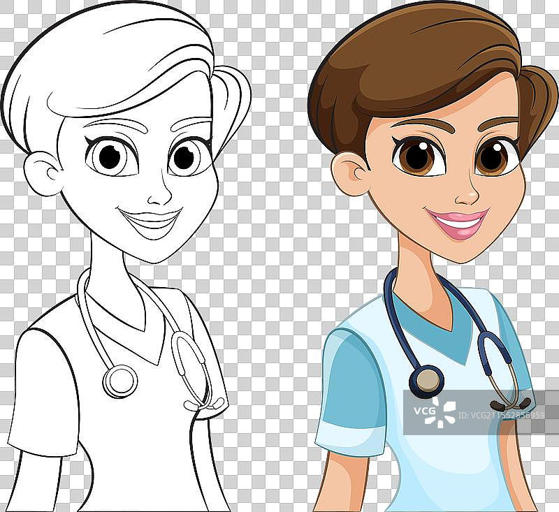 微笑护士角色的颜色和轮廓图片素材