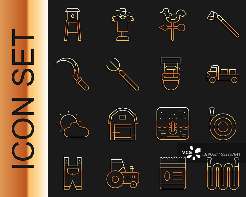 园艺用水管、皮卡车、公鸡、天气图片素材