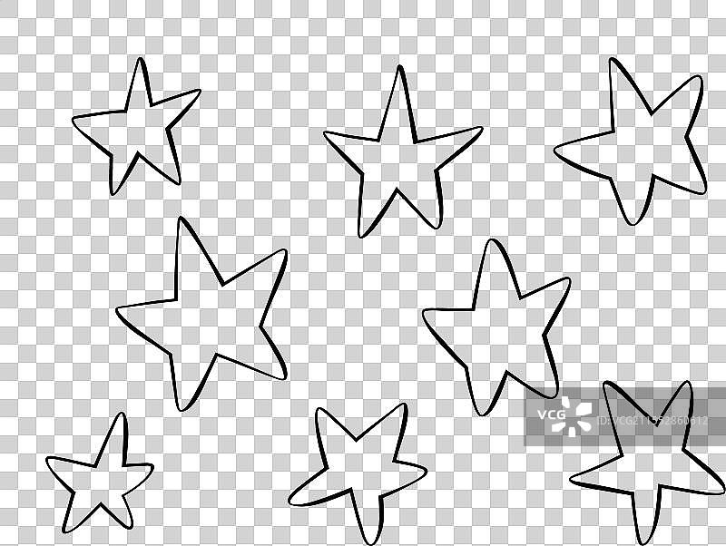 一组不同的星星在白色背景上手绘图片素材
