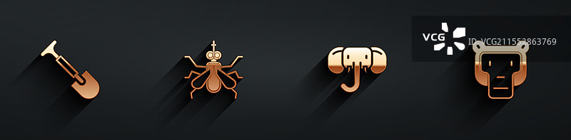 铲子、蚊子、大象和猴子的图标组合图片素材