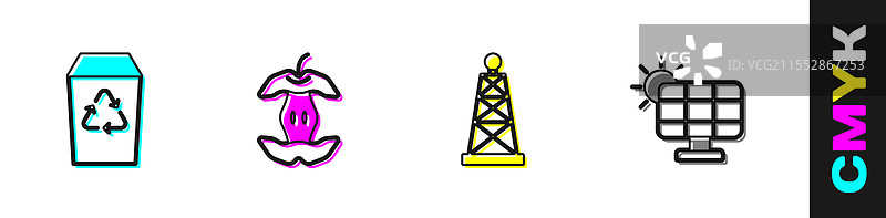 设置回收站 苹果核 油井和太阳能图片素材