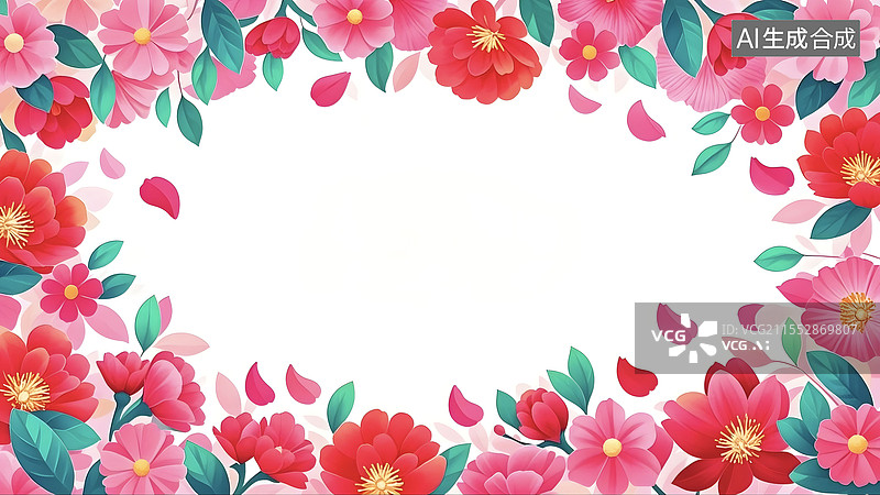 【AI数字艺术】花草叶子手绘感水彩风格文艺清新扁平风格装饰背景边框常规环绕图片素材