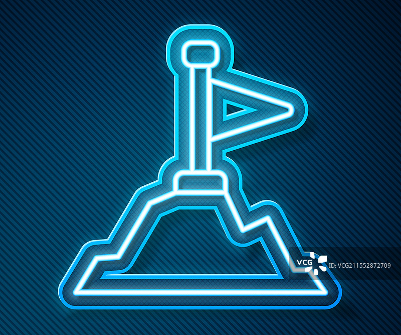 发光的霓虹线条山脉顶部带旗帜的图标图片素材