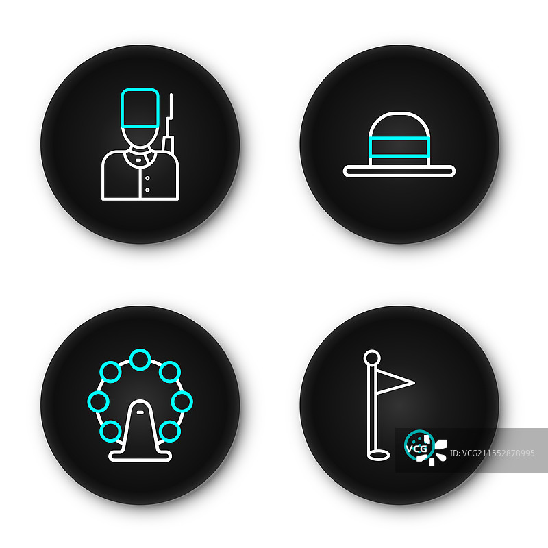 高尔夫球场上的旗帜与伦敦眼，优雅的女性佩戴着帽子图片素材