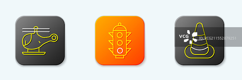 直线直升机交通灯和锥形图标图片素材