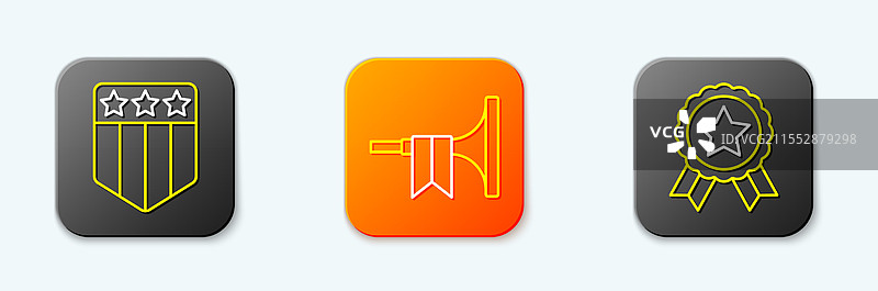 带星星的小号和奖牌图标的线条护盾图片素材