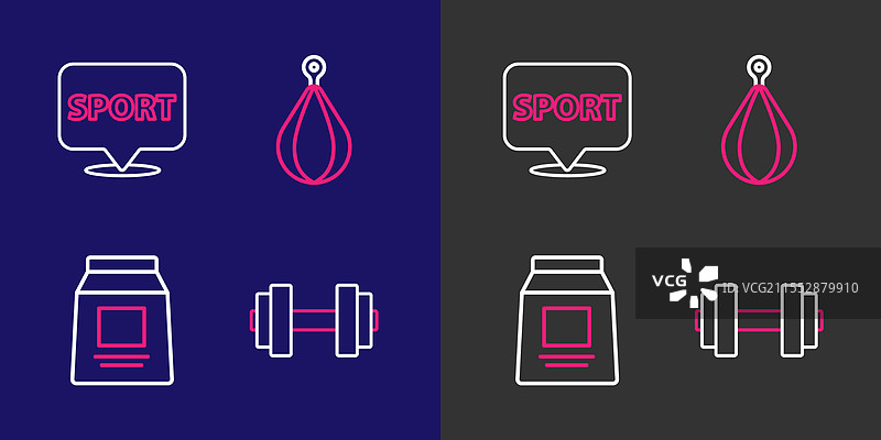 哑铃、运动营养、拳击袋的组合器械图片素材