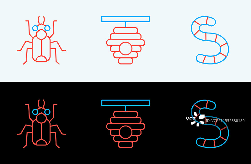 线虫甲虫和蜜蜂蜂巢图标图片素材