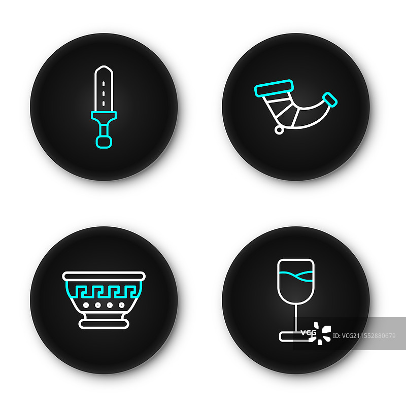 古希腊狩猎场景的酒杯与碗的线条设计图片素材