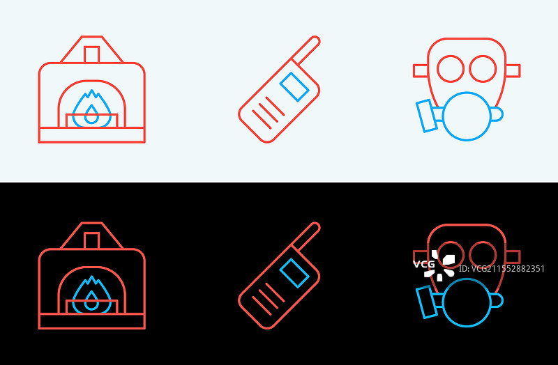 设置有线燃气面具、室内壁炉和对讲机图片素材