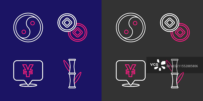 设置竹子线条与人民币和阴阳符号图片素材