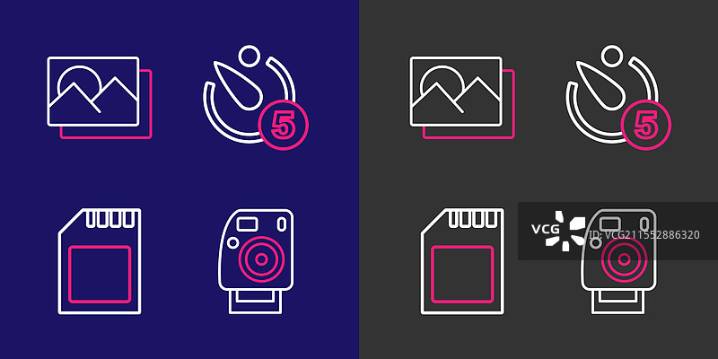 设置相机、SD卡、相机定时器和拍摄线条照片图片素材