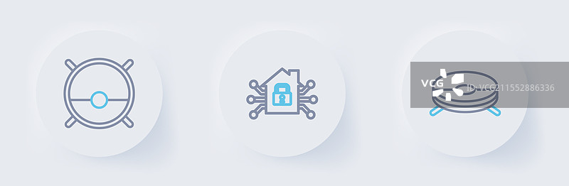 智能家居中的线条机器人吸尘器和图标图片素材