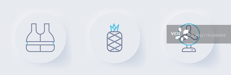 电风扇、菠萝和救生衣的线条图图片素材