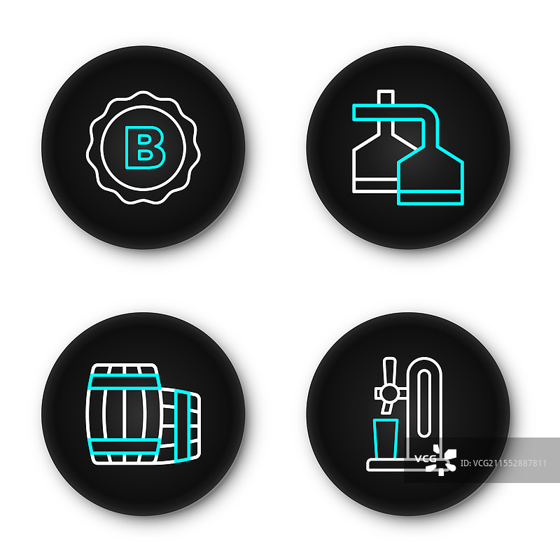 木桶旁的啤酒龙头和玻璃杯图片素材