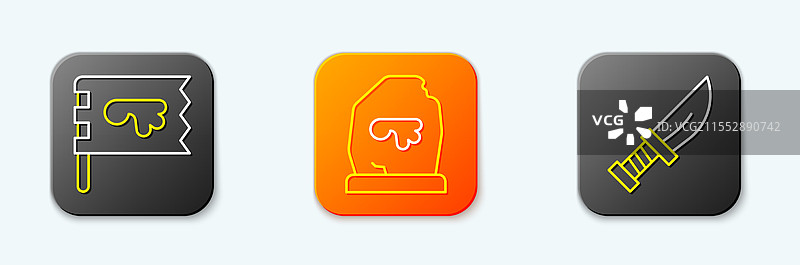 维京旗帜、魔法符文和匕首图标的线条设计图片素材