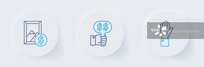 手持拍卖牌的线条图和拍卖场景图片素材