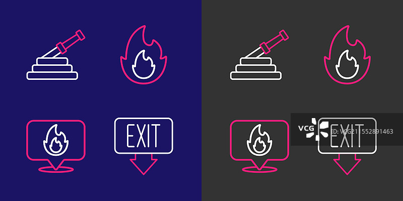 设置带有火焰的消防出口位置标志图片素材