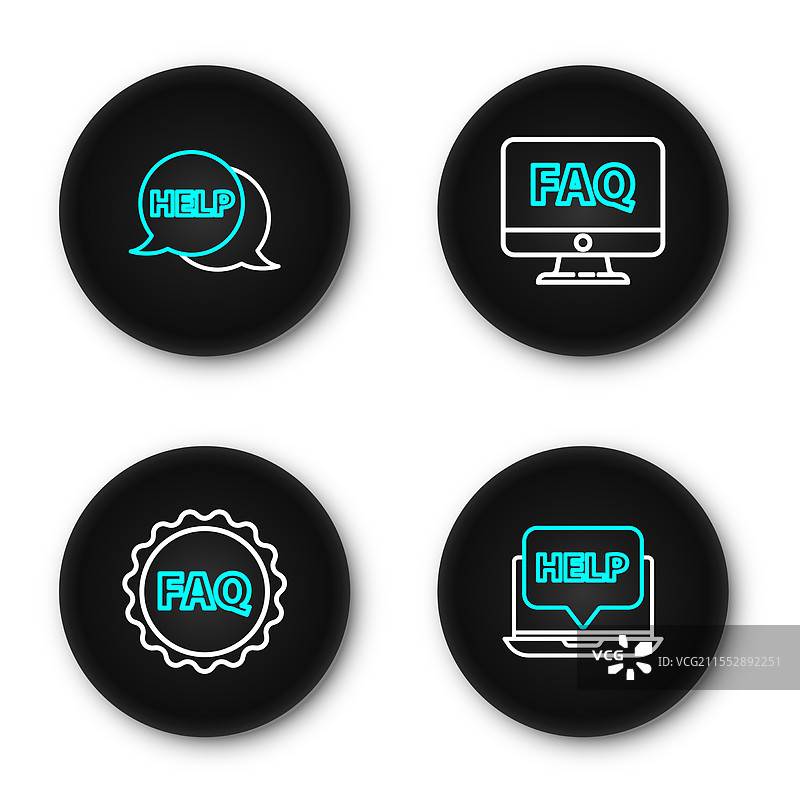 设置带有“常见问题”文本的笔记本电脑线条图图片素材