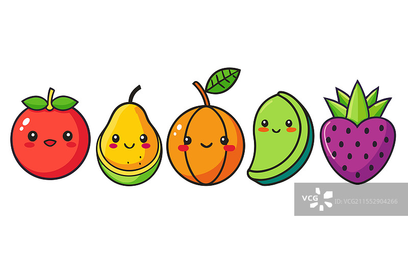 可爱的水果角色带着快乐的表情图片素材